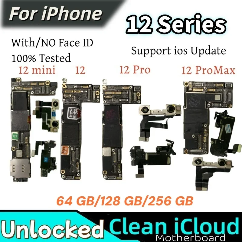 Placa base auténtica desbloqueada para iPhone 12 Pro/Pro Max 12 Mini placa base iCloud limpia con soporte de identificación facial placa lógica de actualización