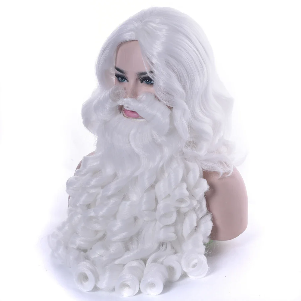 Soowee, regalo de Navidad, peluca y barba de Papá Noel, pelo sintético, pelucas cortas de Cosplay para hombres, accesorios de postizo blanco