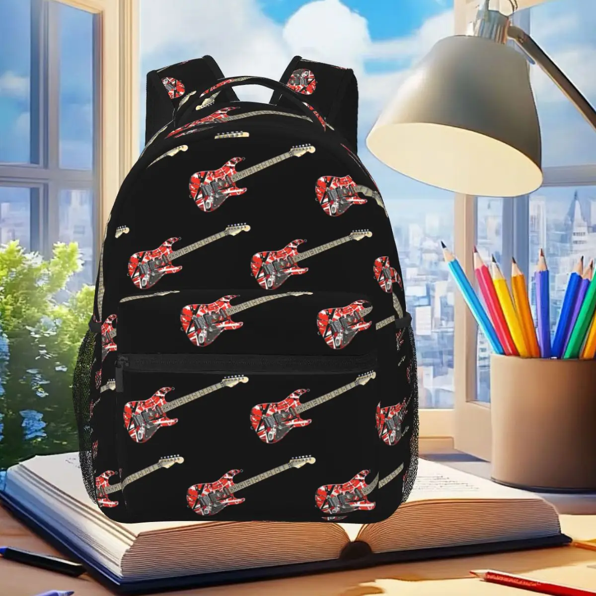 

Frankenstrat Red Guitar Backpack Student Boys Girls BookBag Kids School Bag Computer Shoulder Bags for Men Women