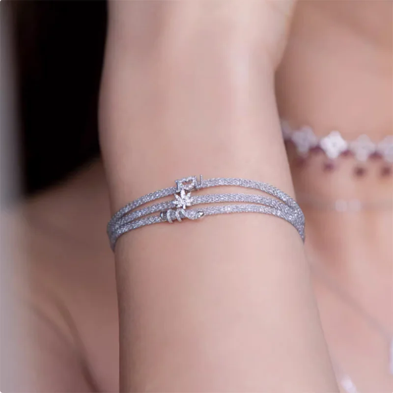 S925 Silver Full Crystal Bracelet Sparkling Full Diamond Snakes Wrapping Winding Mesh Handwoven Bracelet Fine Jewelry Wholesale