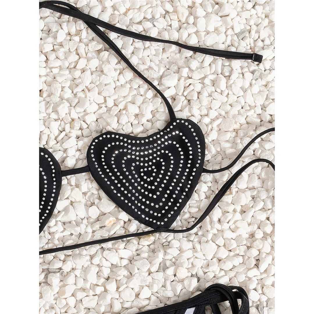 Pailletten-Bikini mit Neckholder, Damen-Badeanzug, zweiteiliges Bikini-Set, hoch geschnittene Beine, mit Trägern, Badebekleidung, Badeanzug, Modell V7747. – Detail 6
