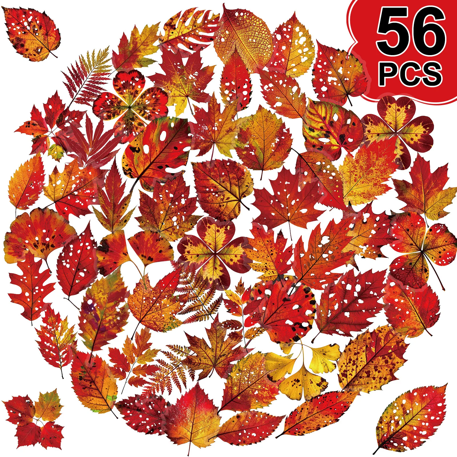 56‑Sheet Pack Aesthetic Autumn Leaves Doodle Stickers, Waterproof Clear PET Decals for Journals & Scrapbooking