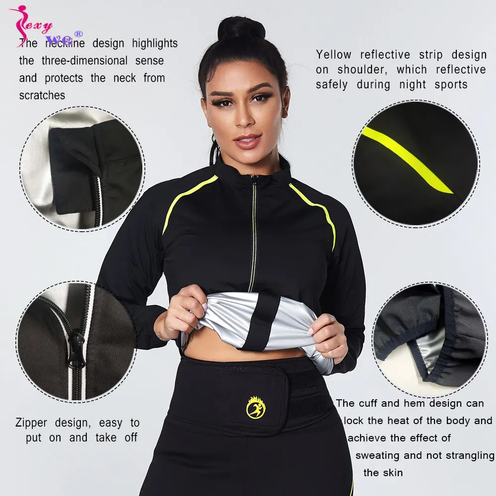 SEXYWG Sauna Jacket for Women Sweating Top Weight Loss Long Sleeves Thin Thermo Sportwear Fitness Body Shaper Workout Ladies Gym