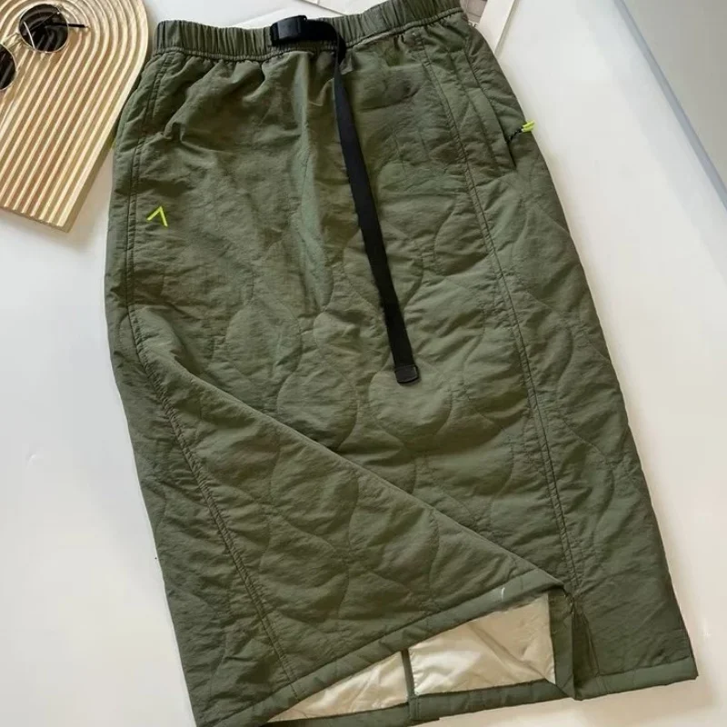 Chinese Style Vintage Cotton Midi Skirt Women Autumn Winter Thicken Linen Double Straight Split Skirt Casual Loose Y2k Skirt