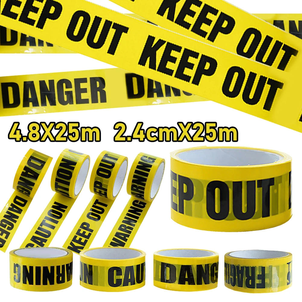 Halloween Warning Tapes Scary Decoration Tape Self-Adhesive Indoor Barricade Safety Tape Portable Black Word Yellow Background