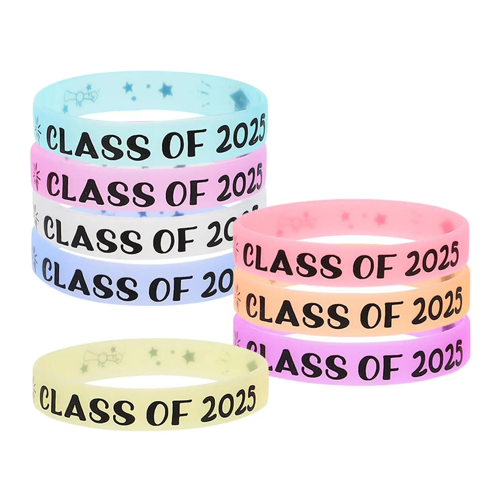 8 Pcs Graduation Commemoration Silicone Wristbands Class of 2025 Student Bracelets Party Supplies Celebrations