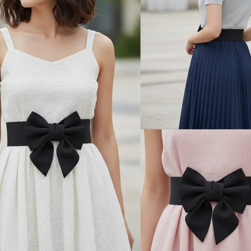 Elegant Bowknot Waist Straps Solid Color Elastic Waistband Adjustable Wide Dress Belt For Dress Decorate Clothes Accessories