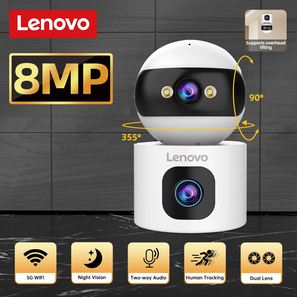 Lenovo 8mp hd câmera ip lente dupla monitor do bebê 5x zoom cor visão noturna humano rastreamento automático vídeo câmera de casa inteligente