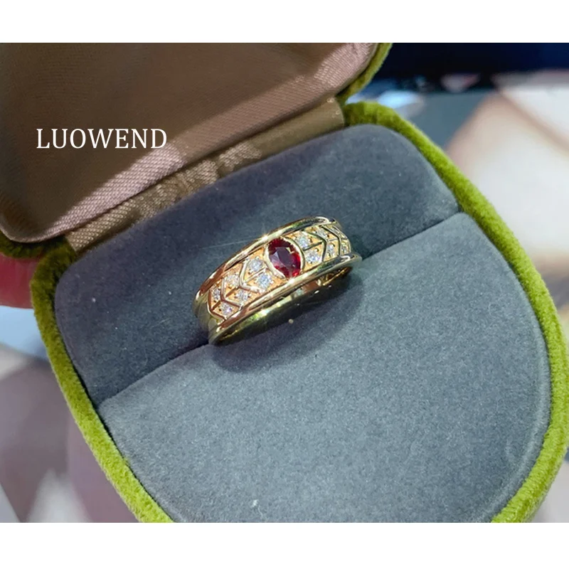 

Кольцо LUOWEND из 100% 18-каратного желтого золота в винтажном дворцовом стиле с натуральным рубином для женщин, идеальный подарок на годовщину