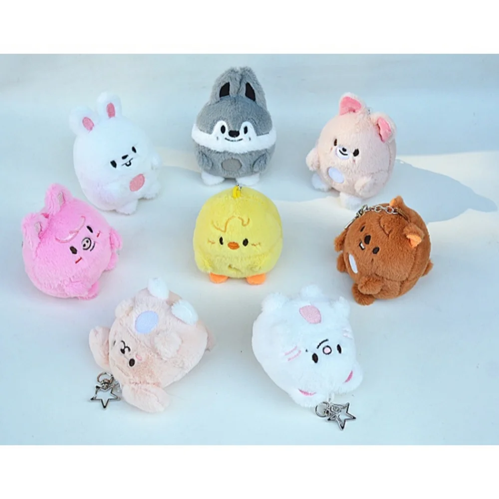 سلسلة مفاتيح قطيفة للأطفال الضالة المشهورة تتميز بـ Han Jisung وHwang Hyunjin و Bang Chan - حلقة مفاتيح دمية صغيرة من فراء الأرنب، غي عيد الميلاد