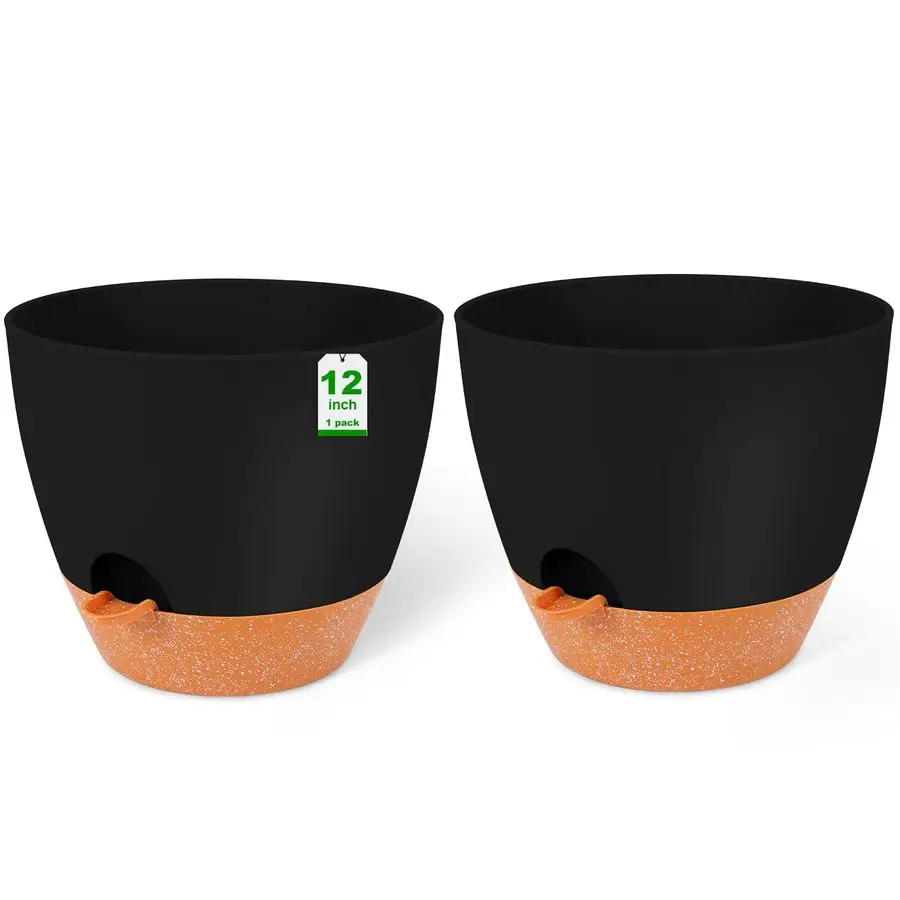 

12 inch planters, Plant Pots,Self Watering Pots, 2 Pack Large Plastic Flower pots with Deep Reservior and High Drainage Holes fo