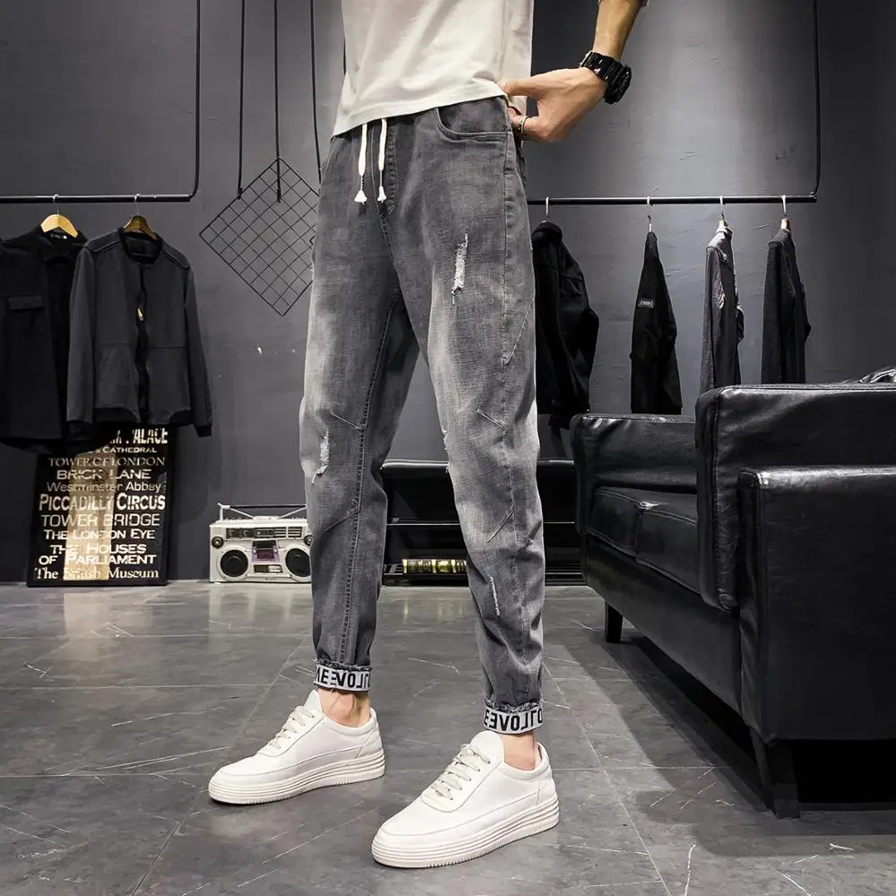 Wholesale 2022 Fashion Casual Hip Hop Men's Jeans Spring Summer Brand Korean Wild Teen Loose Harem Feet Elastic Waist Long Pants