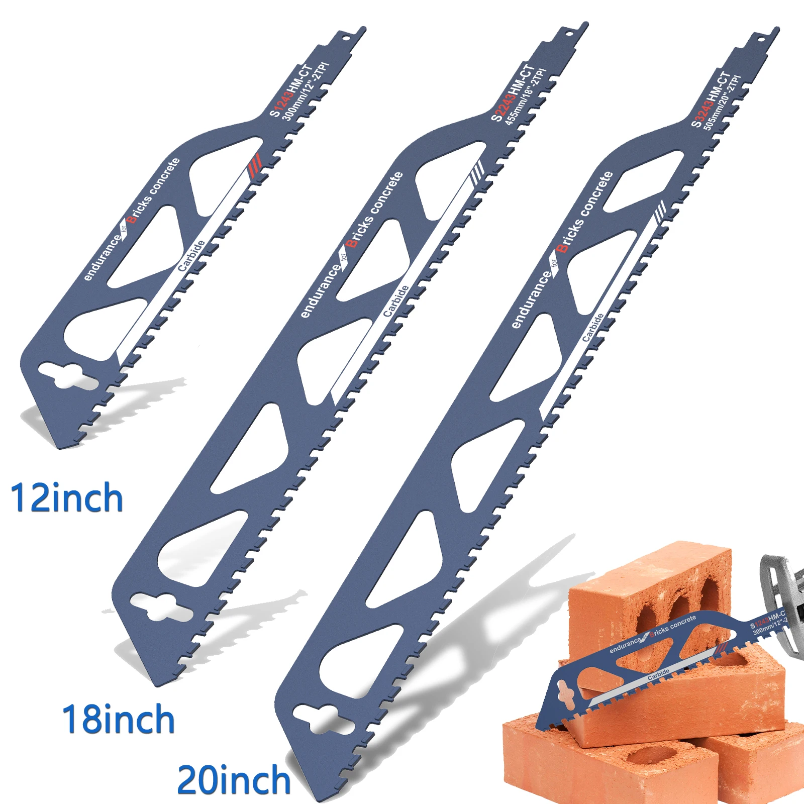 

Reciprocating Saw Blade 12/18/20inch Brick Cutting Recip Saw Blade Tungsten Carbide Teeth Tipped Blade For Concrete Stone Brick