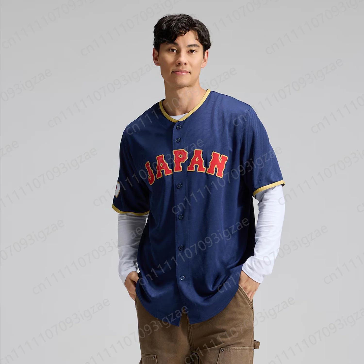 2026 New Athletic Summer Unisex Japan  Baseball  Ohtani 16 Navy Button Down Baseball Jersey Sports Shirt