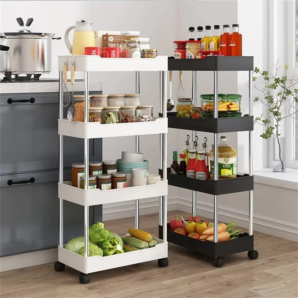 Kitchen Mobile Gap Storage Rack WithWheels 3/4 Tier Rolling Storage Cart Multi-purpose Utility Bathroom Organizers Storage Cart