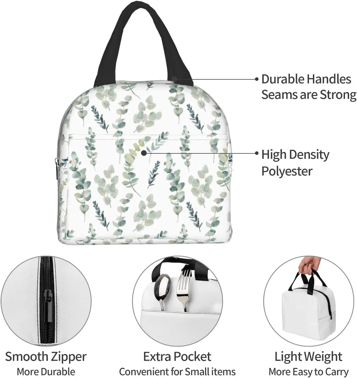 Sage Insulated Lunch Bag for Women Green Leaf Reusable Lunch Box Freezable Cooler Thermal Waterproof Tote Bag for Travel Picnic