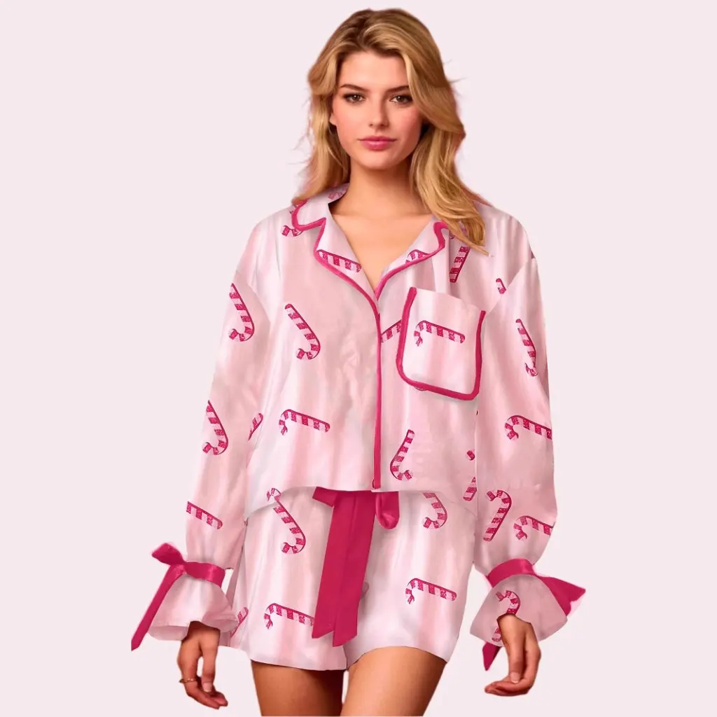 

Атласный комплект из двух предметов с принтом Санта-Клауса, независимая станция, домашняя одежда, пижамы для женщин от