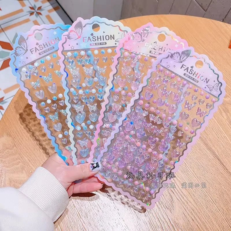 4 stks Creatieve Mooie Vlinder Liefde Kristal Sticker Diy Stereo Handboek Decoratieve Dagboek Sticker Kawayi