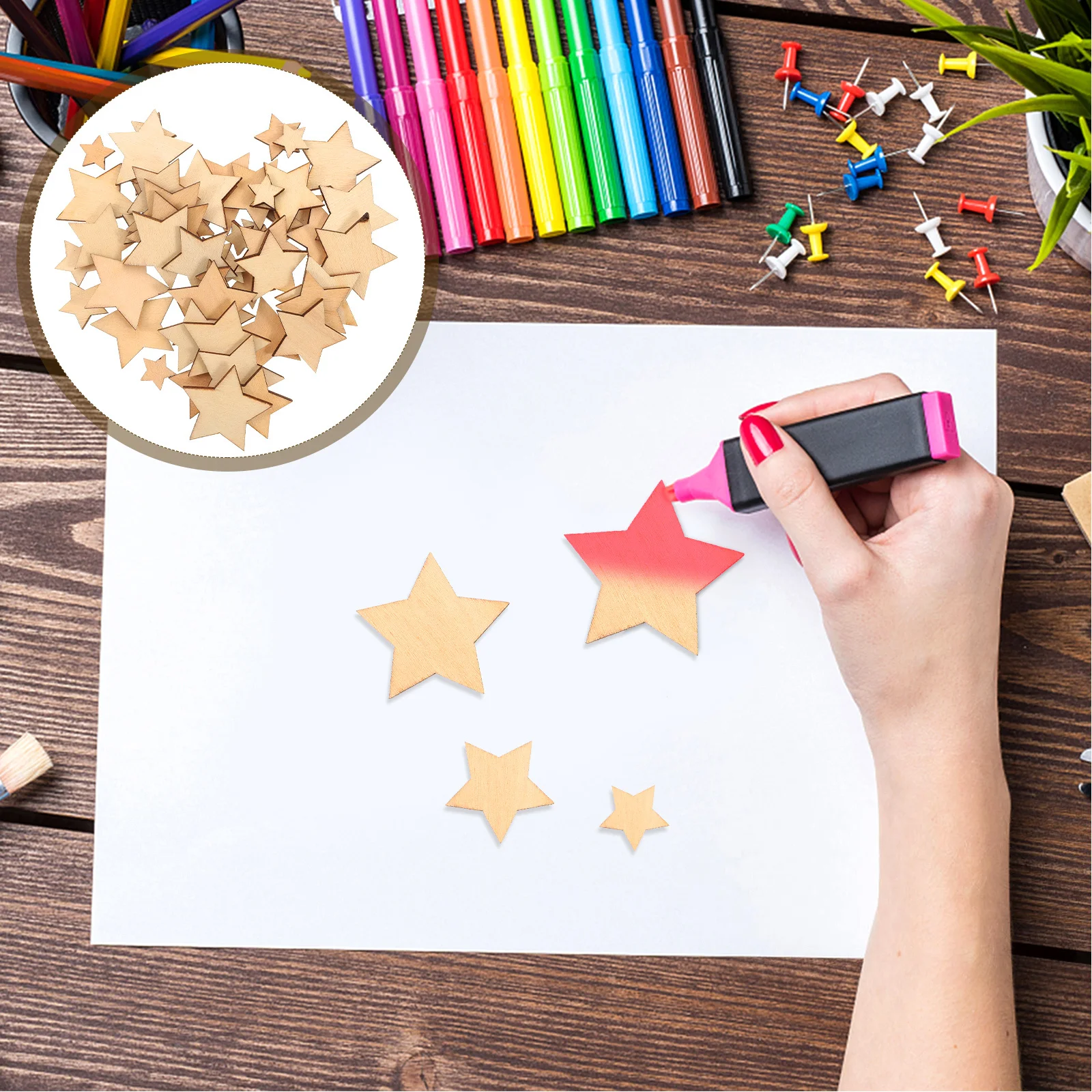 

100Pcs Wooden Discs Unfinished Natural Wood Star Cutouts 1.4cm 3.57cm Assorted Sizes for DIY Craft Supplies Patchwork