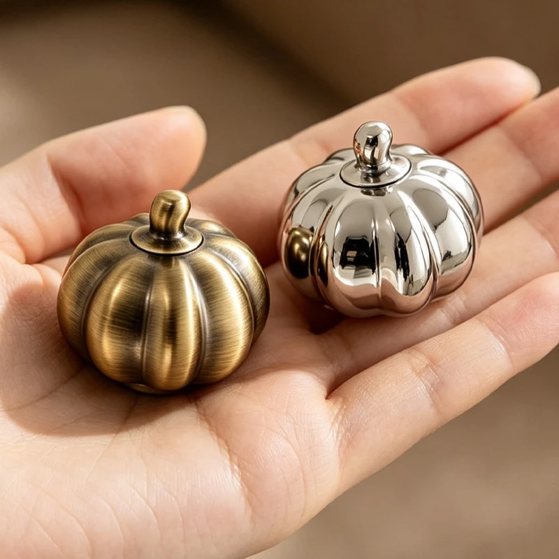 Creative Cabinet Door Pull Antique Brass Pumpkin Cabinet Wardrobe Door Handle Furniture Single-Hole Titanium Silver Drawer Knob