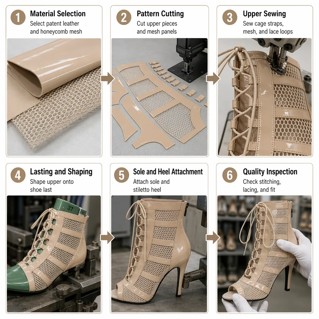 Women Fashion Dance Boots Lace-up Ankle Stiletto Heels Party Jazz Ballroom Pole Sexy Ladies Leather Dance Shoes For Stage