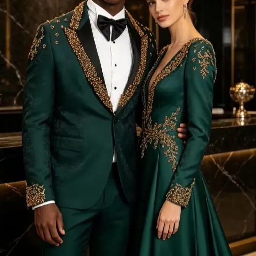 Handsome Black Jacquard Wedding 2 Pieces Sets Customized Slim Fit  Magnificent Beadwork Groom Prom Tuxedos trajes para hombre