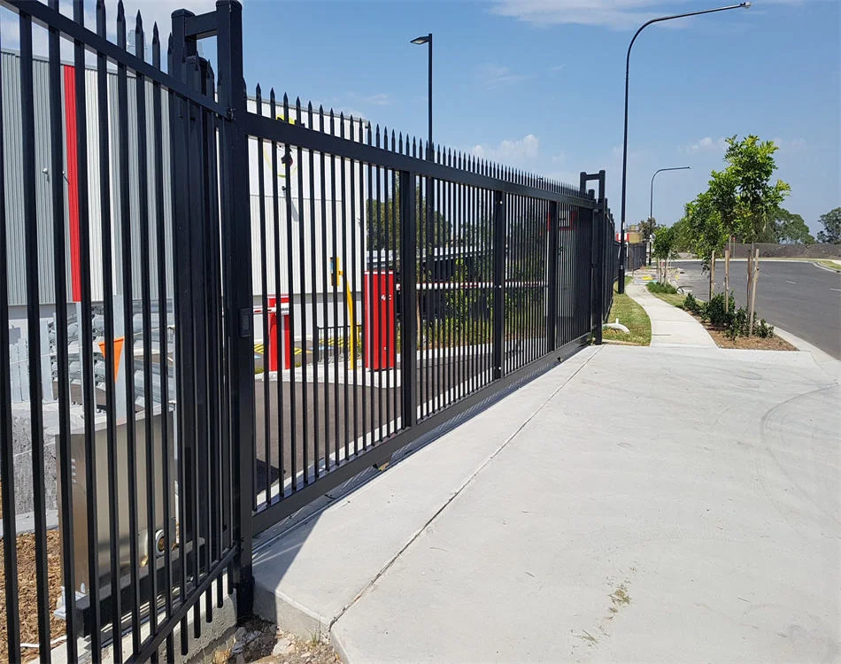 Automatic Sliding Gate Spear Top Steel Fence Black Powder Coated Security Gate for Commercial Industrial Perimeter