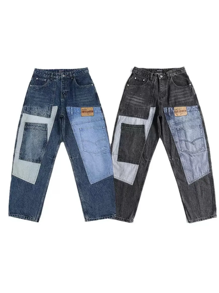 

Kapital Vintage Waed Patchwork Print Jeans Men's Women's Straight Leg Pants Retro Sle Casual Workwear Cotton Fabric