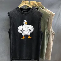 Camiseta de gran tamaño para hombre, camiseta sin mangas con estampado gráfico de dibujos animados de pato musculoso lavado Vintage, chaleco sin mangas para mujer, ropa de gimnasio Y2k de verano