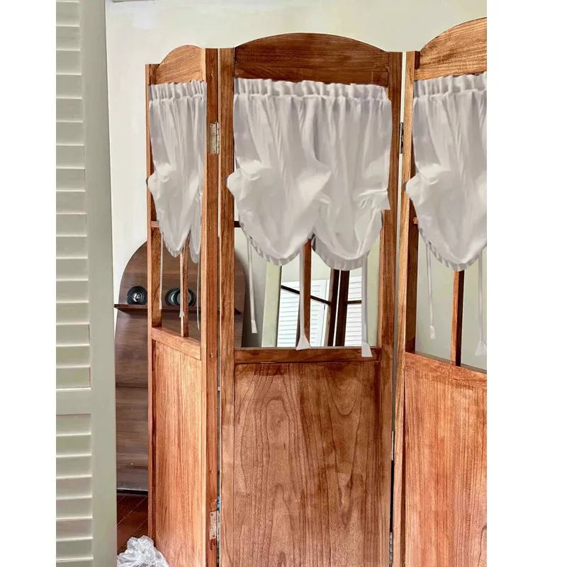 French country retro folding screen gauze curtain ins wind solid wood mobile partition