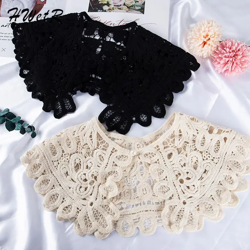 

New 1Pc Fashion Shawl O-Neck Doll False Collar Shirt Women Hollow Crochet Lace Detachable Collar Half Shirt Faux