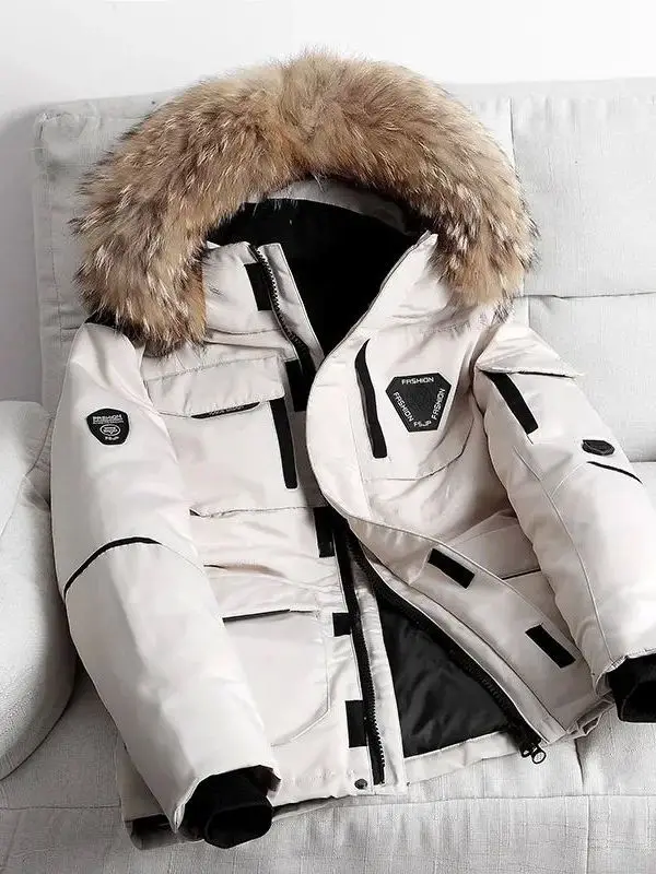 

Men's Windproof Hooded Thi Du down Parkas 30 Deee White Cotton Jaet Regular Length Spring Season Ladies Faion