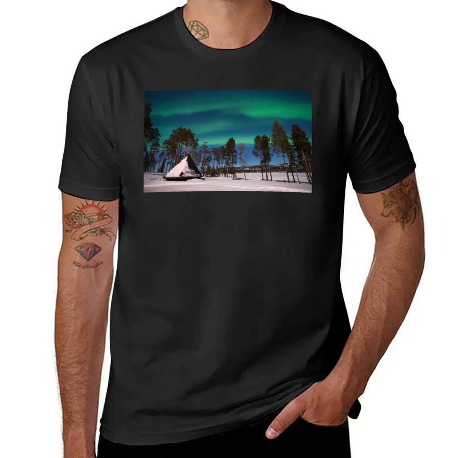 Northern lights in Lapland T-Shirt oversizeds summer tops boys animal print plus size tops funny t shirts for men