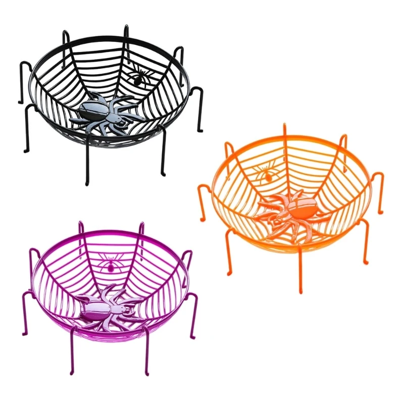 4Pcs Halloween Spiderweb Basket Large Candy Bowls Plastic Sweets Basket Fruit Plate Party Candy Holder Bowls Enduring