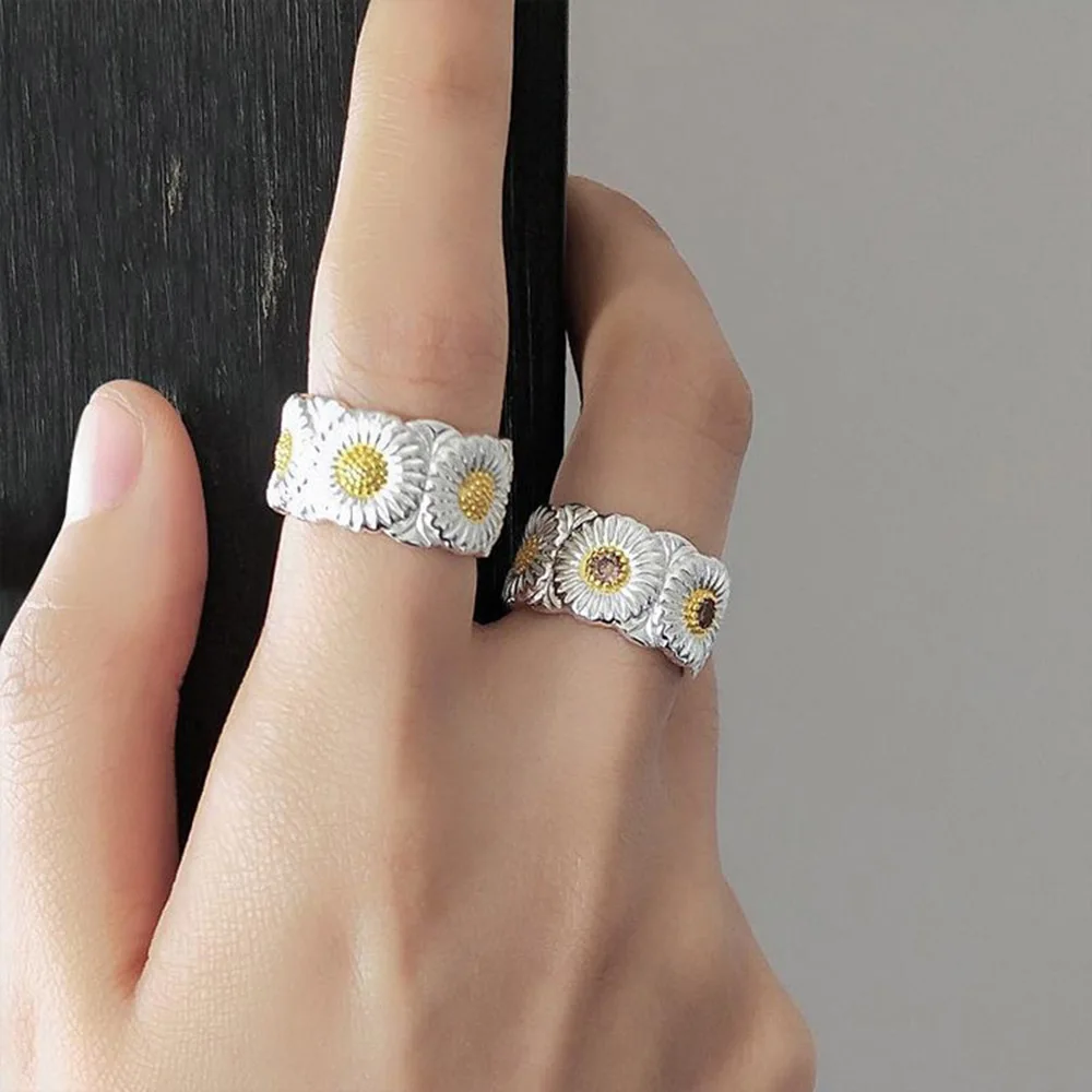New Fashion Daisy Ring Opening Adjustable Ring Retro Men And Women Small Daisies Open Ring Used For Banquet Holiday
