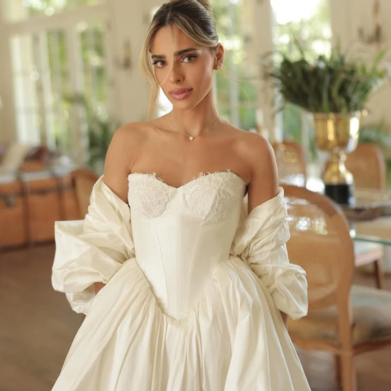 Eightree-vestidos de novia blancos de corte en A, chal de encaje con forma de corazón, tren de barrido, vestido de novia Formal, vestidos de fiesta de boda personalizados
