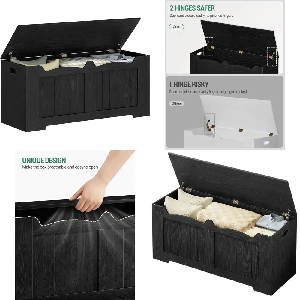 

Очень большая деревянная тумба для хранения с откидной крышкой, органайзером и скамейкой для обуви, для прихожей, спальни, гостиной, черная