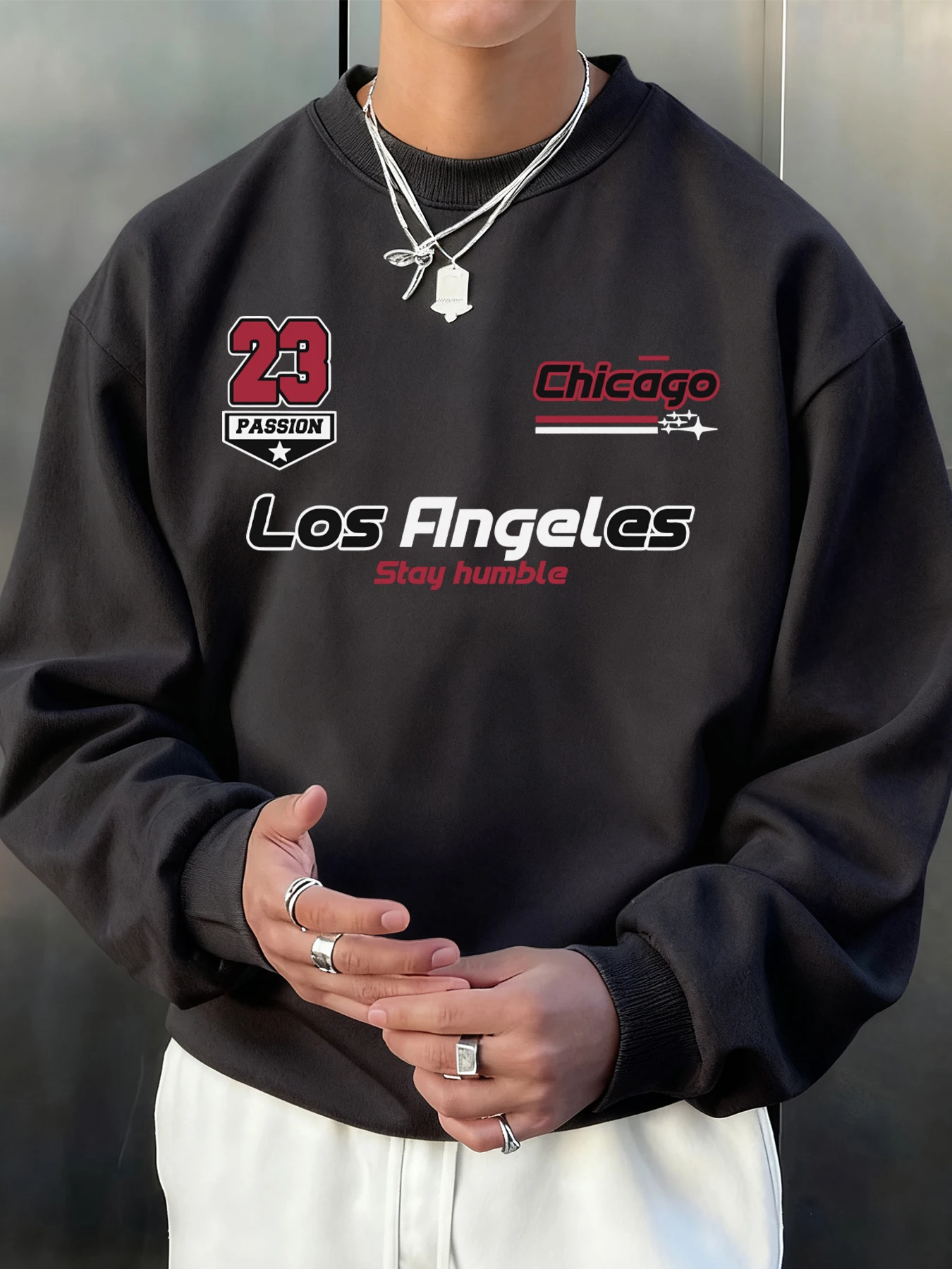 لوس أنجلوس شيكاغو البقاء متواضعة البلوزات المطبوعة رجل أزياء عارضة البلوفرات الصوف بلوزات كبيرة الحجم الخريف الرياضية #2