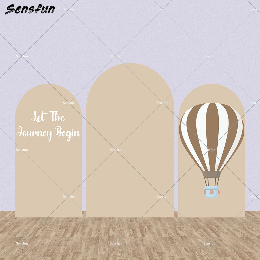 مغامرة قوس خلفية غطاء براون بالون الهواء الساخن استحمام الطفل خلفية لوحات صبي حفلة عيد ميلاد كيارا الجدار