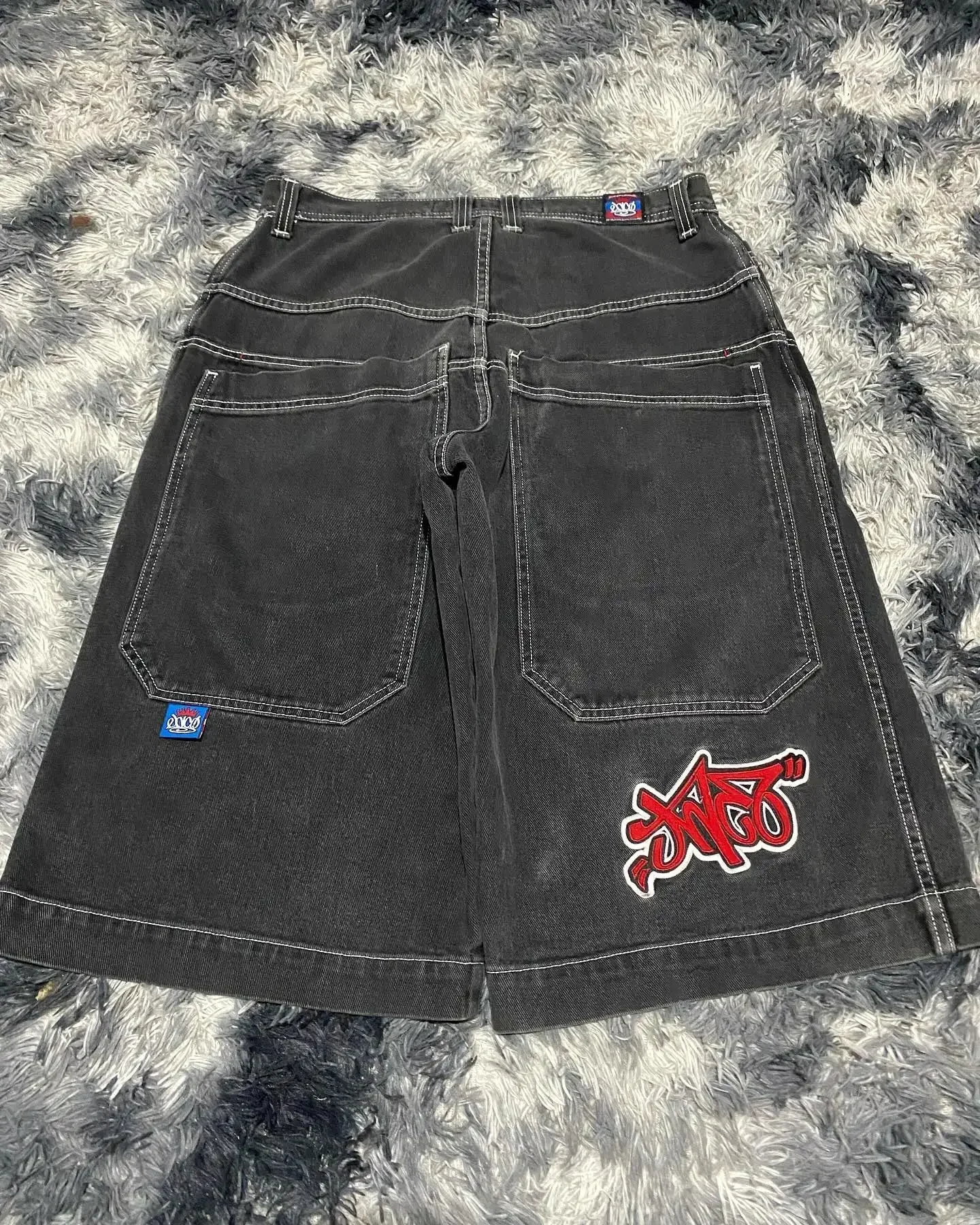 JNCO Shorts Y2K Pants Women Harajuku Hip Hop Retro Blue Denim Gym Baggy Jeans Shorts Summer New Mens Gothic Basketball Shorts