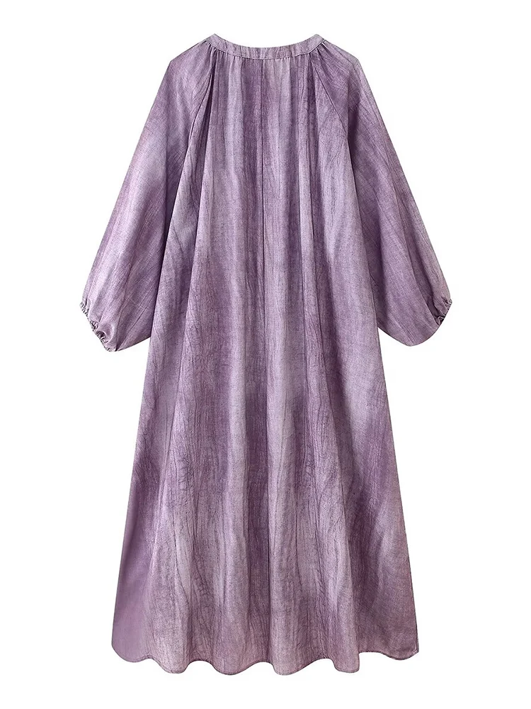 Robe longue à col rond pour femmes, style européen, nouvelle mode, tempérament polyvalent, simple, teinture par nouage