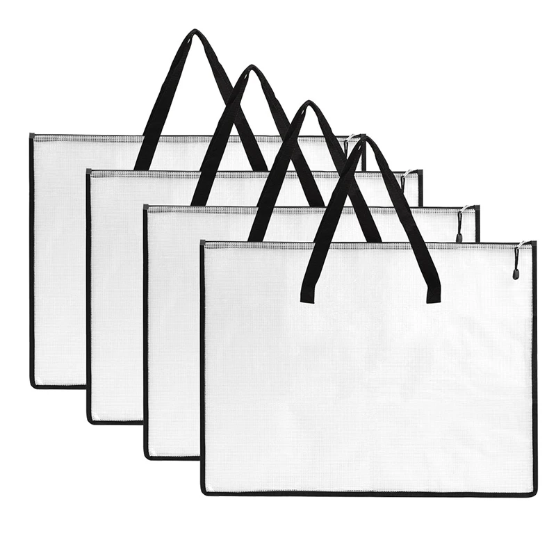 

4Pcs 19X25 Inches Art Portfolio Bags Kit Portfolio Folder For Artwork, Posters Storage Bag Set With Zipper And Handle Mesh