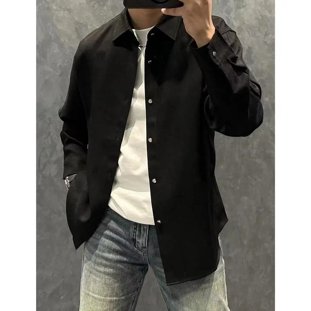 

High Quali Linen Long Sve irt Men's Loose Lightweight Simple Sle Summer 2025 Faion Thin Outerwear Casual irt