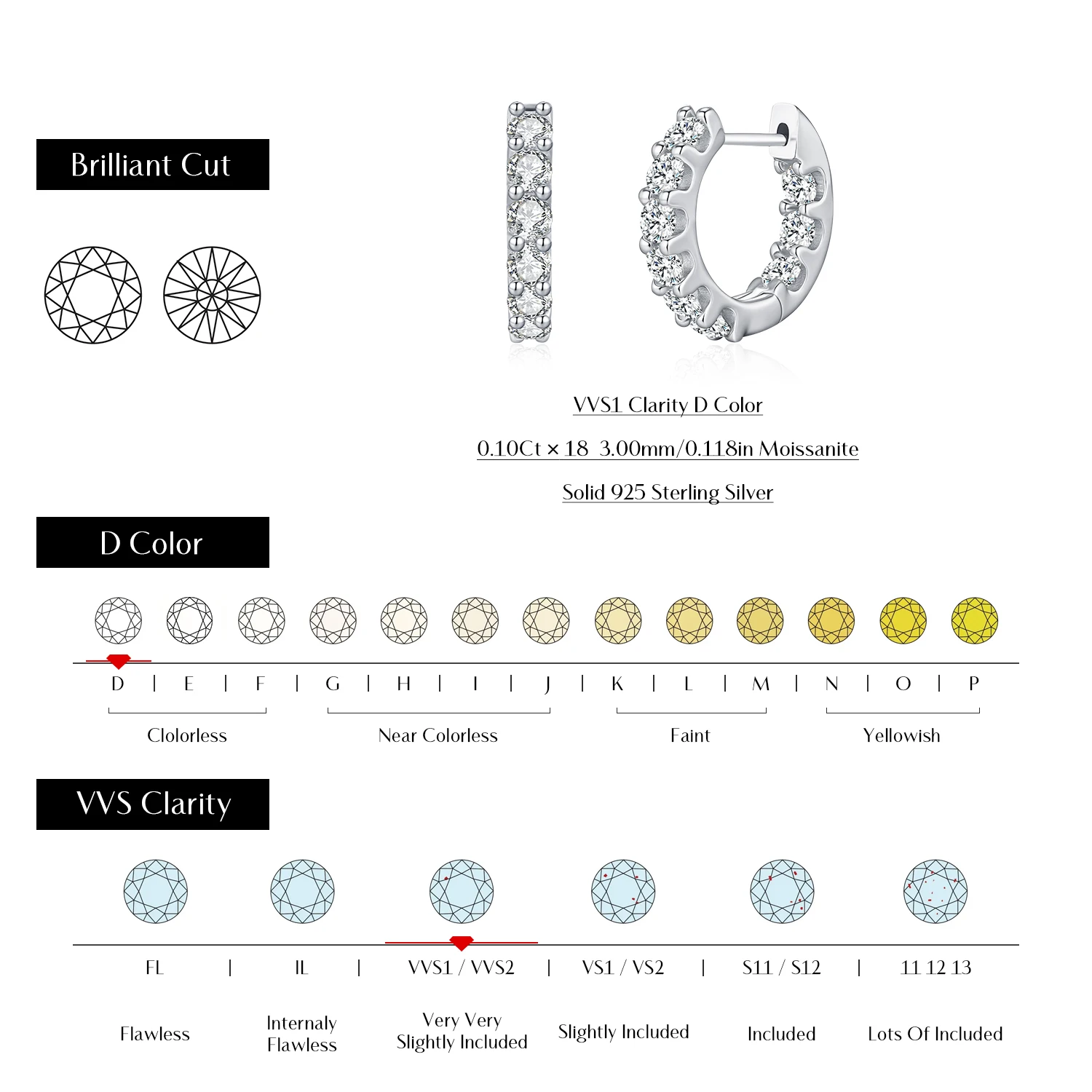 MODIAN D Color Round Moissanite Ear Buckle 925 Sterling Silver Classic Simple Hoop Earrings For Women Party Fine Jewelry Gifts