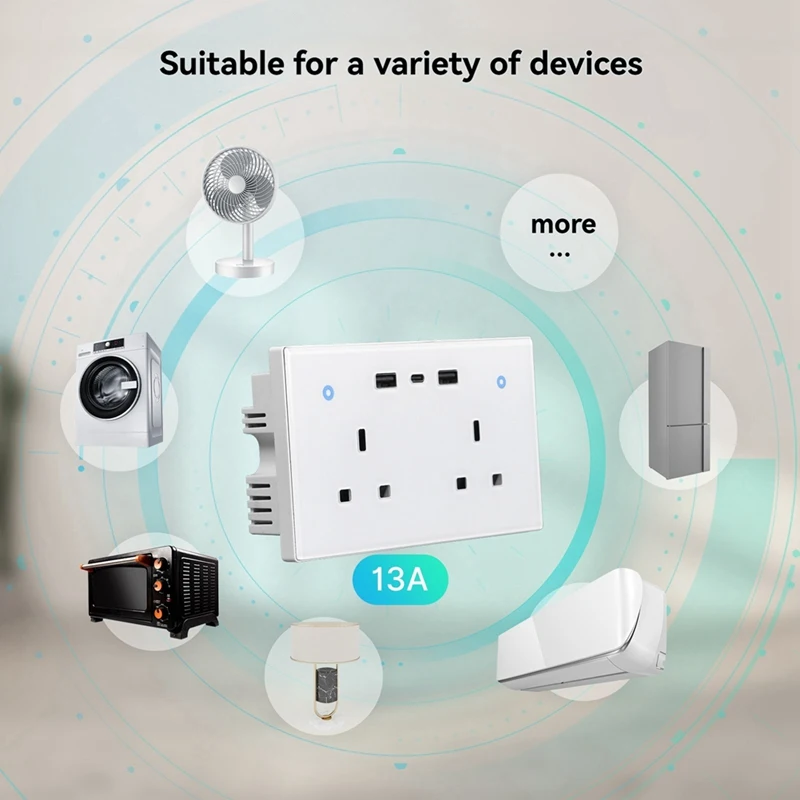 Tuya Smart Wall Socket UK Outlet 13A Touch Switch USB Type-C Charging Ports Wifi Remote Energy Monitoring For Alexa UK Plug