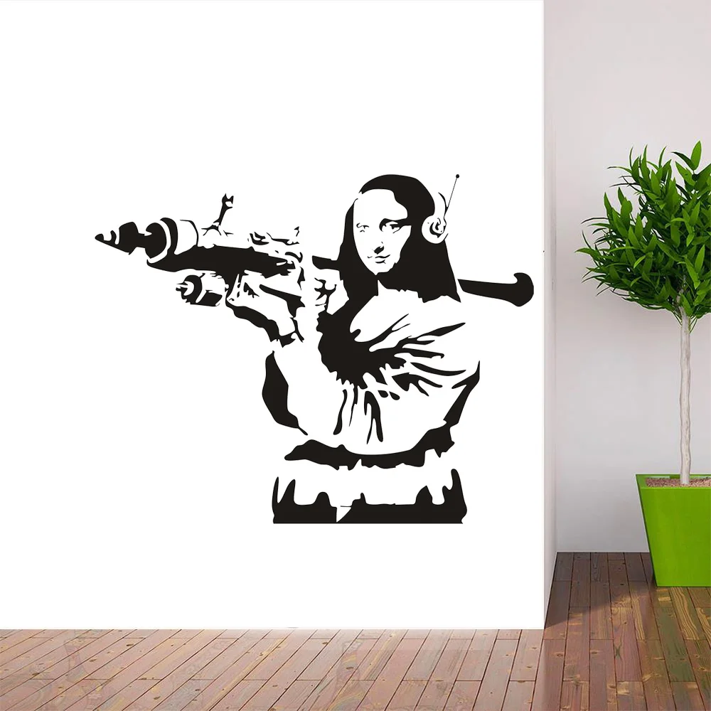 LARGE BANKSY WALL STICKER MONA LISA BAZOOKA ART TRANSFER FUNNY WALL STICKER ROOM STICKER