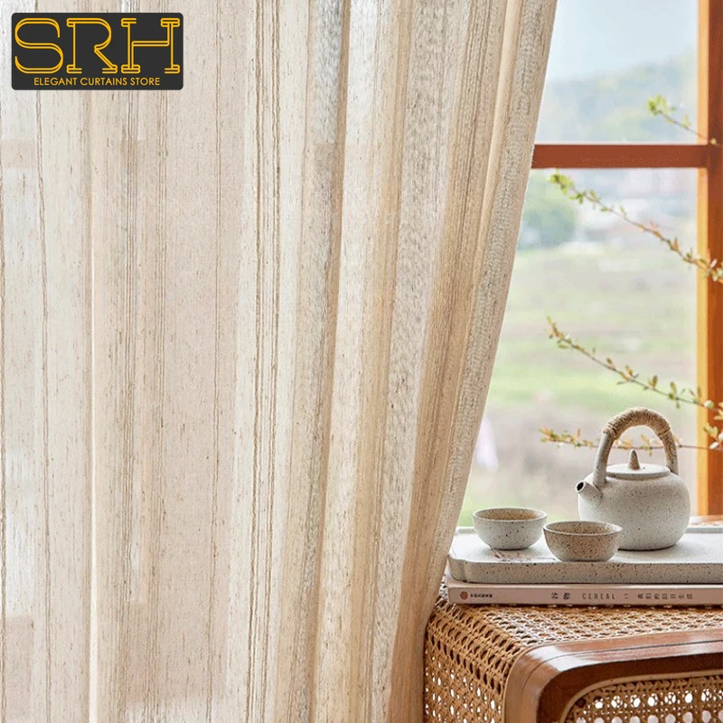 Modern Linen Gauze Curtains Cream Color Sunshade Sun Protection Bedroom Model Light-transmitting Opaque Gauze Curtain Custom New