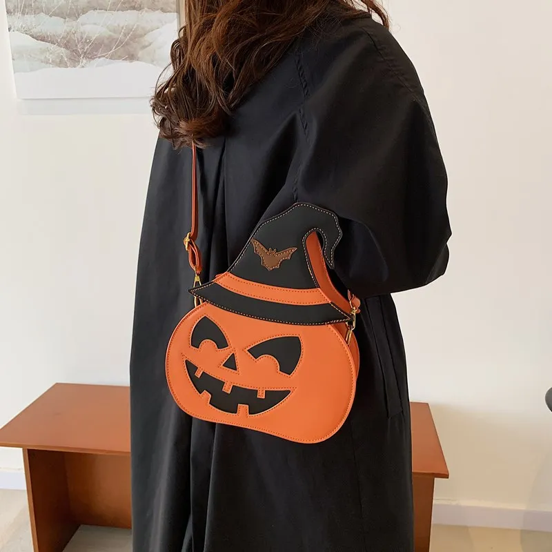 

Halloween Funny Pumpkin Bag European and American Personality Single Shoulder Crossbody Bag Men and Women