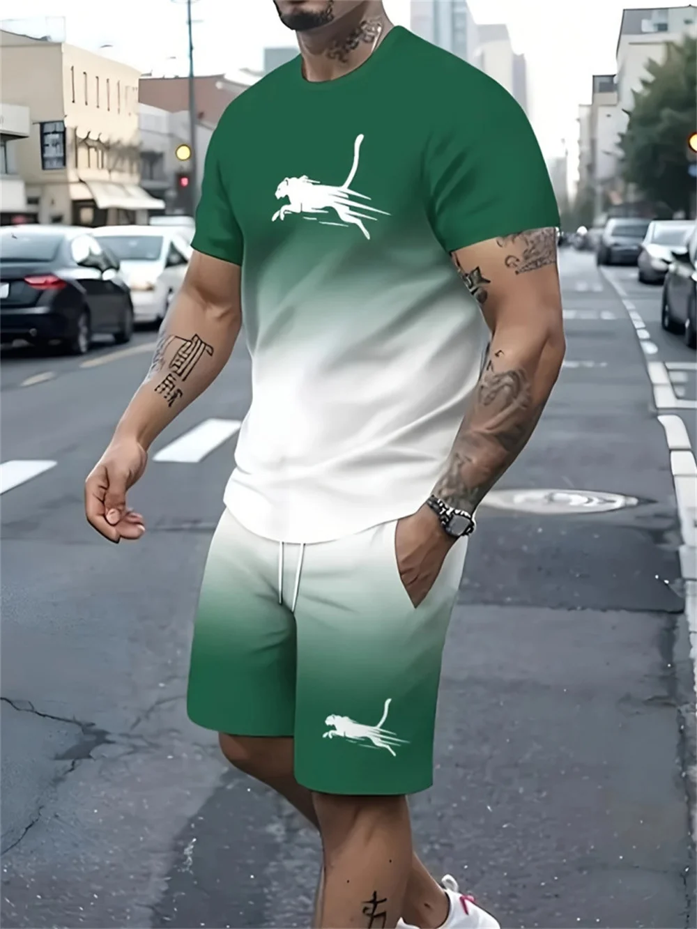 2025 Cross-border summer men's 3d printed digital print casual fashion shorts shorts set