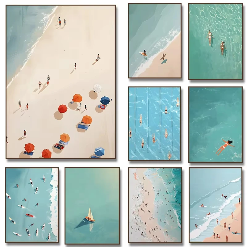 Summer Girl Swimming Pool Party Beach Sea Ocean Boat Wall Art Nordic Poster Diamond Painting Picture for Living Room De